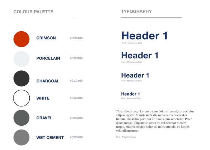 Style guide including colours and fonts for portfolio website